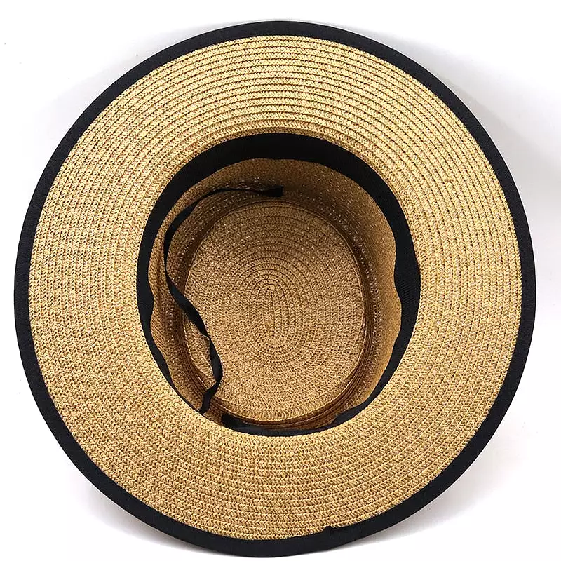 summer sun hat ladies fashion girl straw hat ribbon bow beach hat casual grass flat top panama hat bone womens visor cap