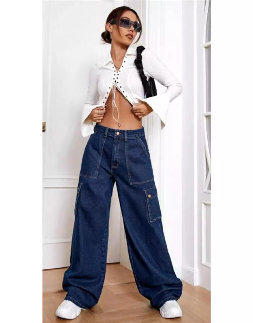 Super Wide Leg Cargo Dark Blue