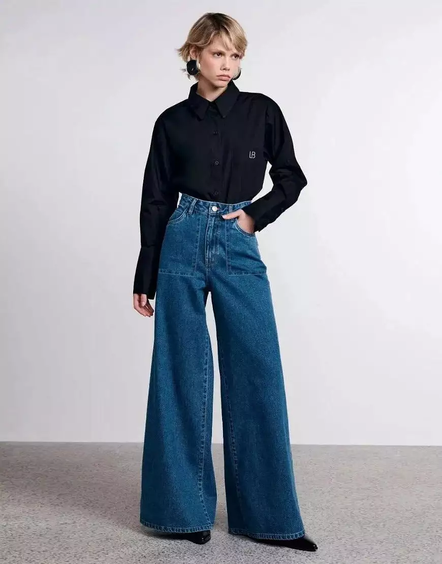 Super Wide Leg Flap Pocket Dark Wash