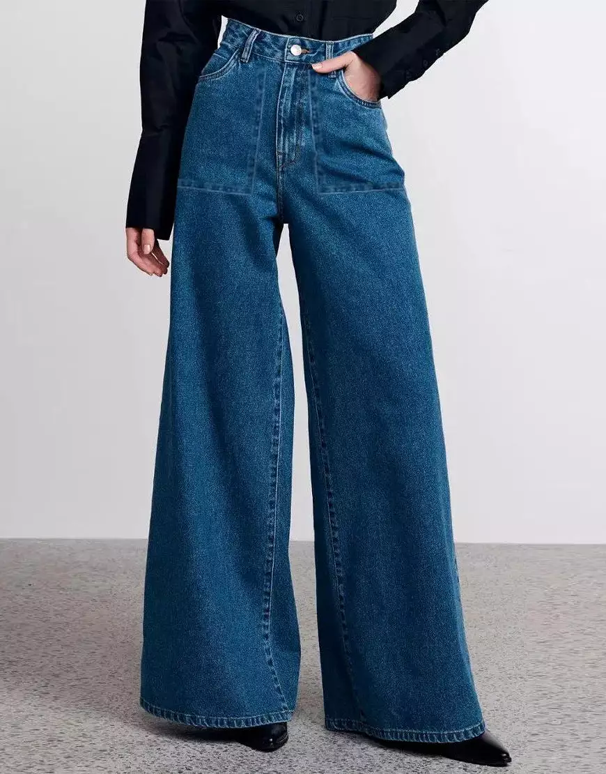 Super Wide Leg Flap Pocket Dark Wash