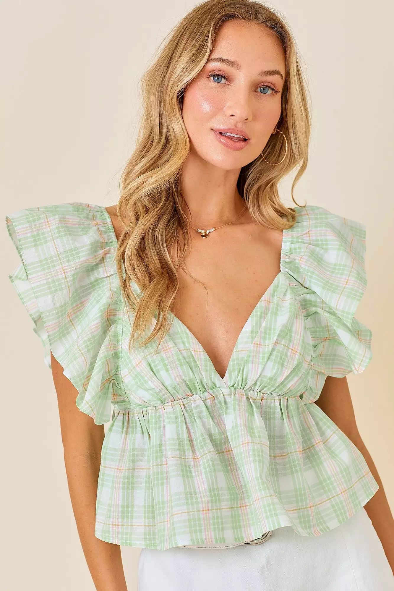 Tie Back Ruffle Sleeve Babydoll Top