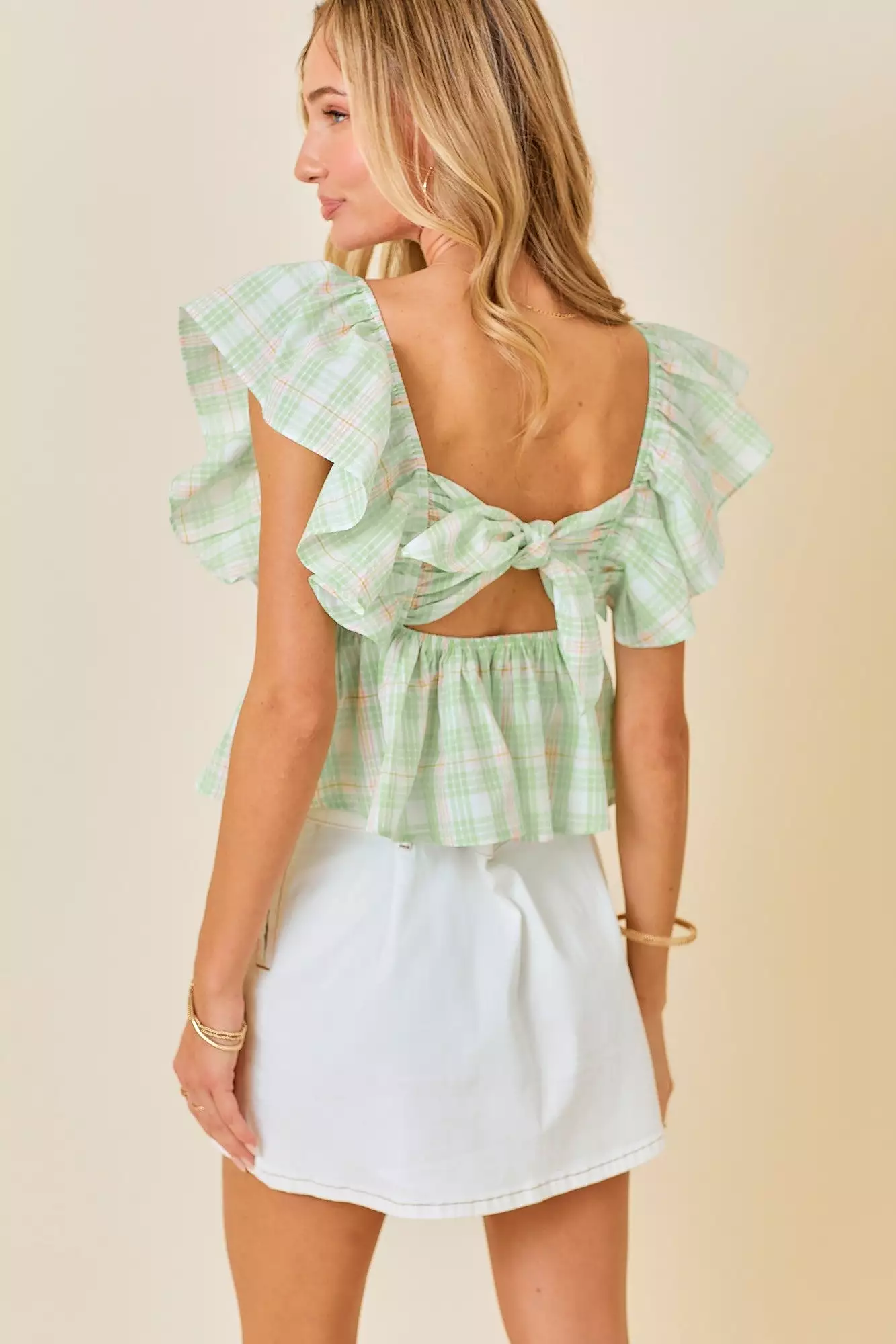 Tie Back Ruffle Sleeve Babydoll Top