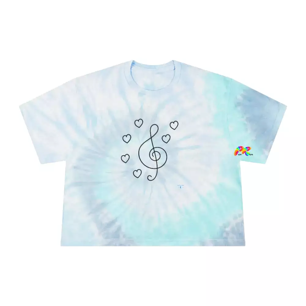 Treble Clef and Hearts Tie-Dye Crop T-Shirt