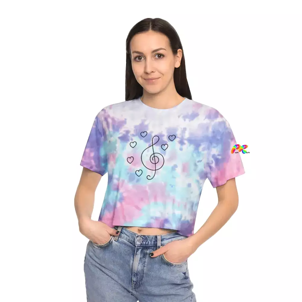 Treble Clef and Hearts Tie-Dye Crop T-Shirt