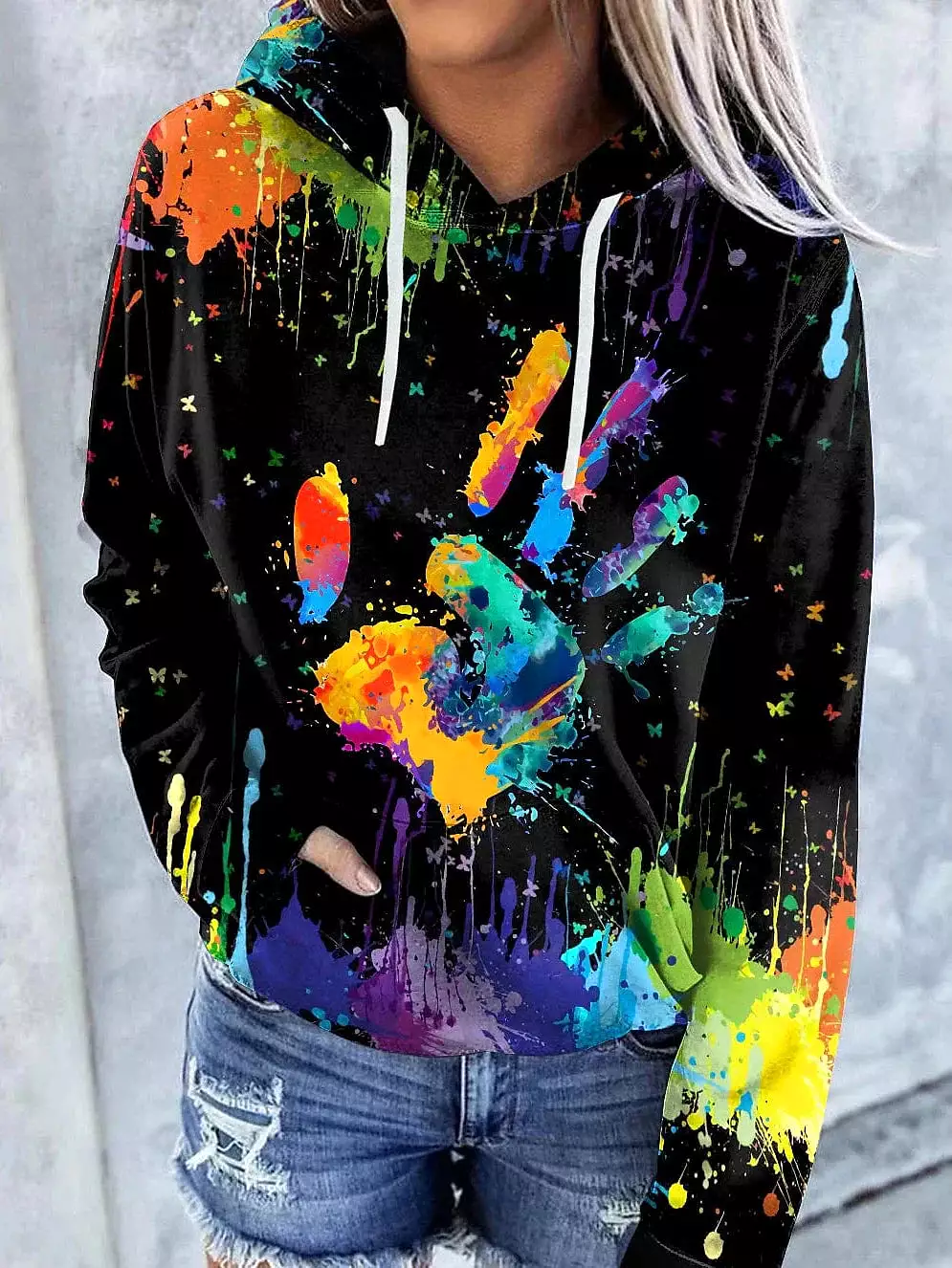 Trendy Tie Dye Cat Graphic Hoodie with Front Pocket for Women