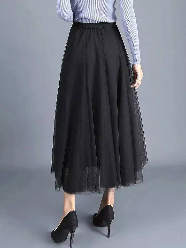 Vintage Style Women's Pleated Tulle Maxi Skirt