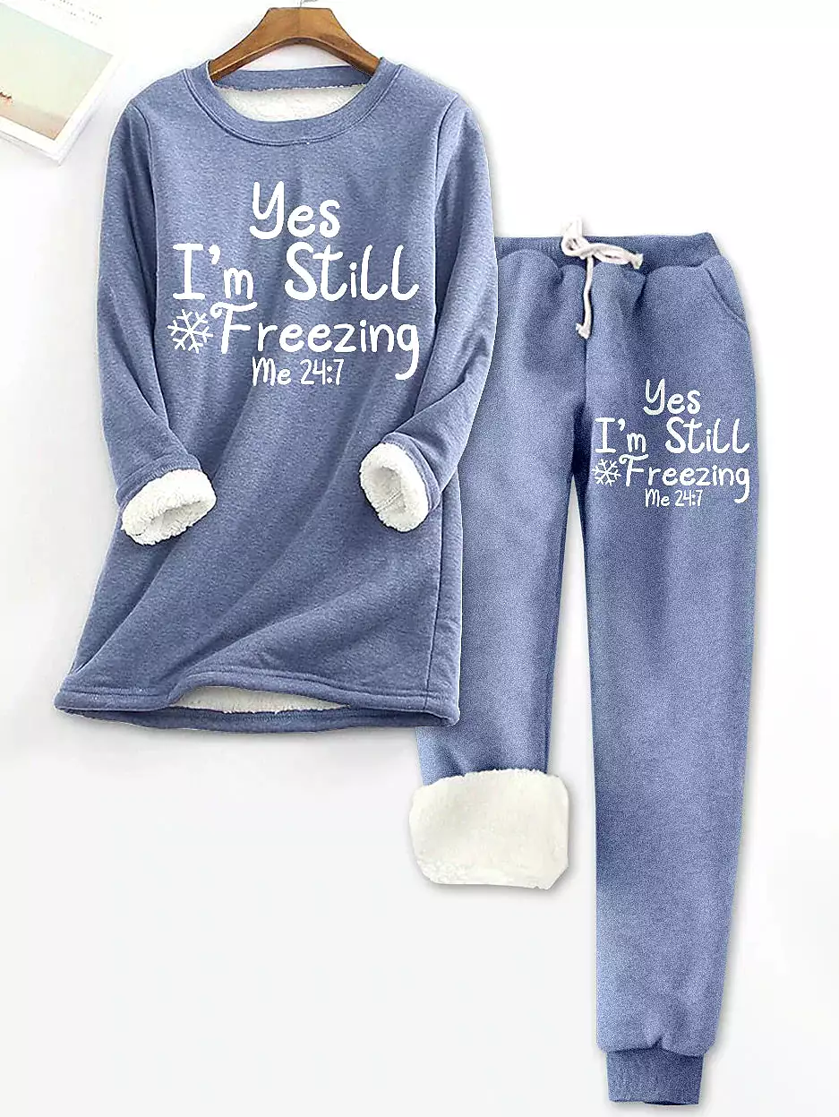 Warm and Cozy Women's Fleece Pajama Set with Crew Neck Top and Elastic Waist Pant