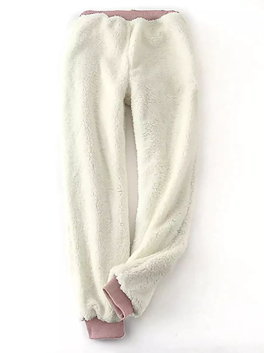 Warm and Cozy Women's Fleece Pajama Set with Crew Neck Top and Elastic Waist Pant