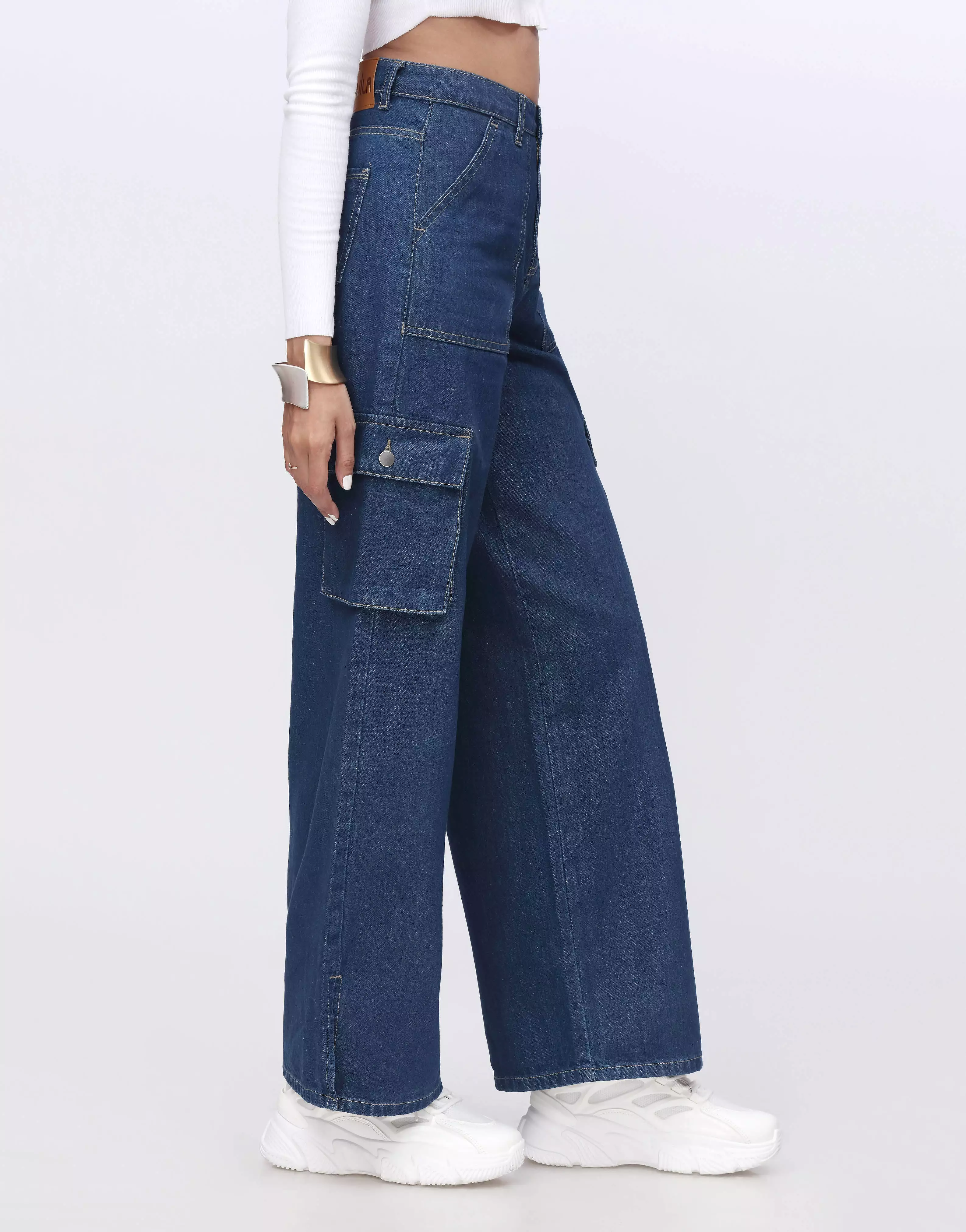 Wide Leg Cargo Slit Dark Blue