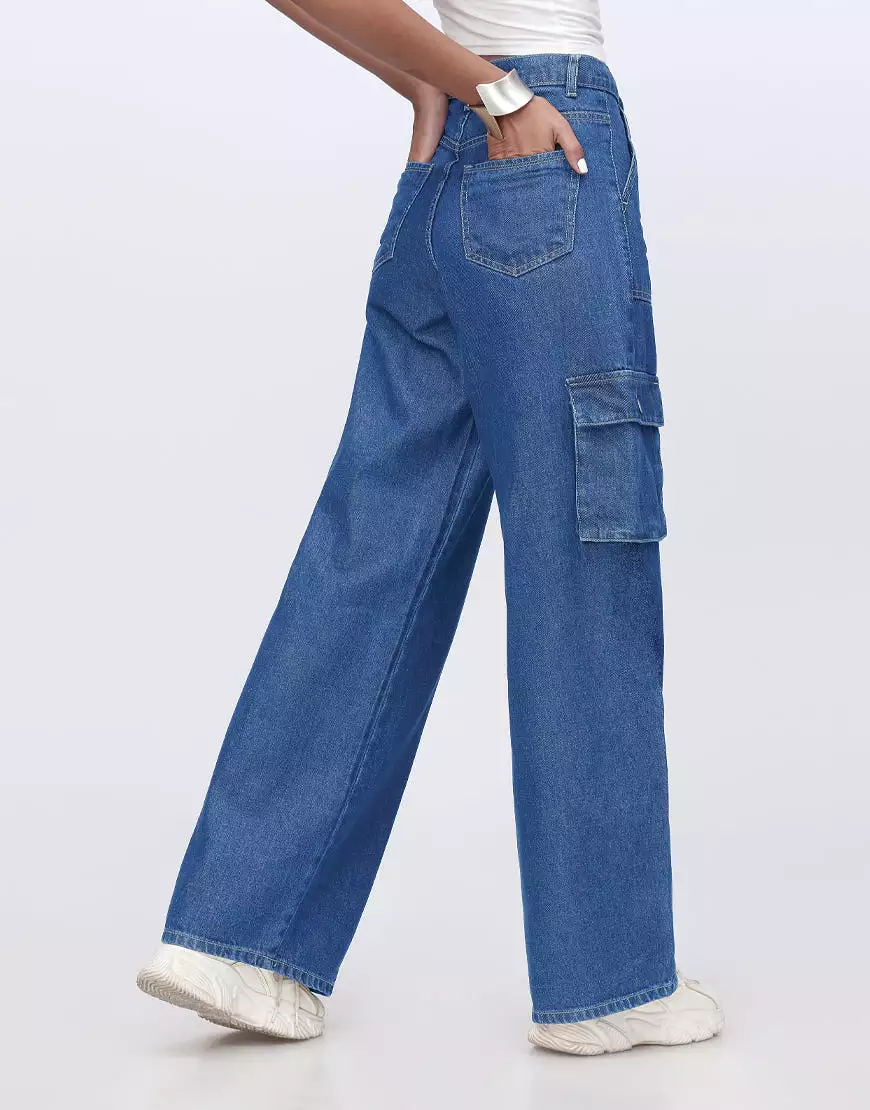 Wide Leg Flap Cargo Dark Blue