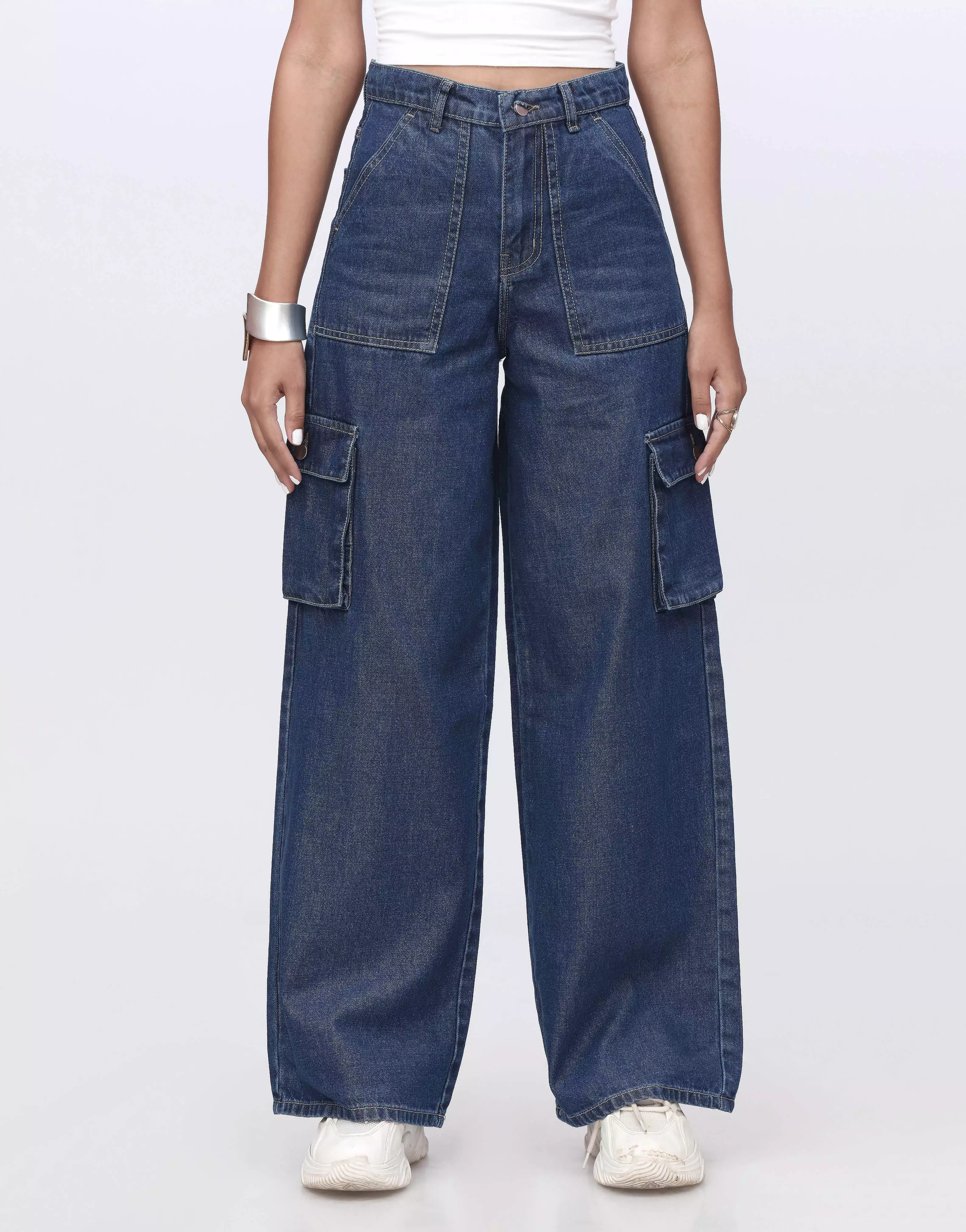 Wide Leg Flap Pocket Cargo Indigo