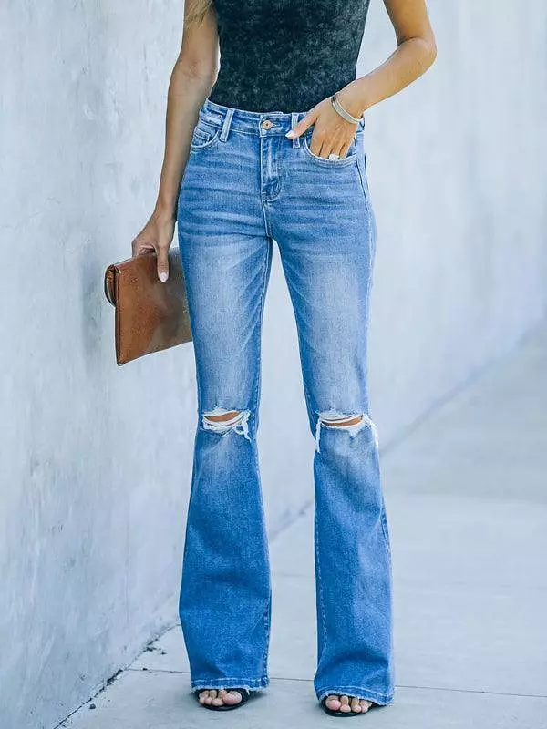 Women Bootcut Jeans - High Waist Ripped Jeans