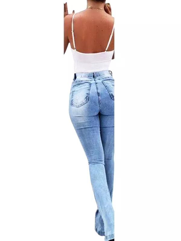 Women Jeans - High Waist Slit Flared Jeans