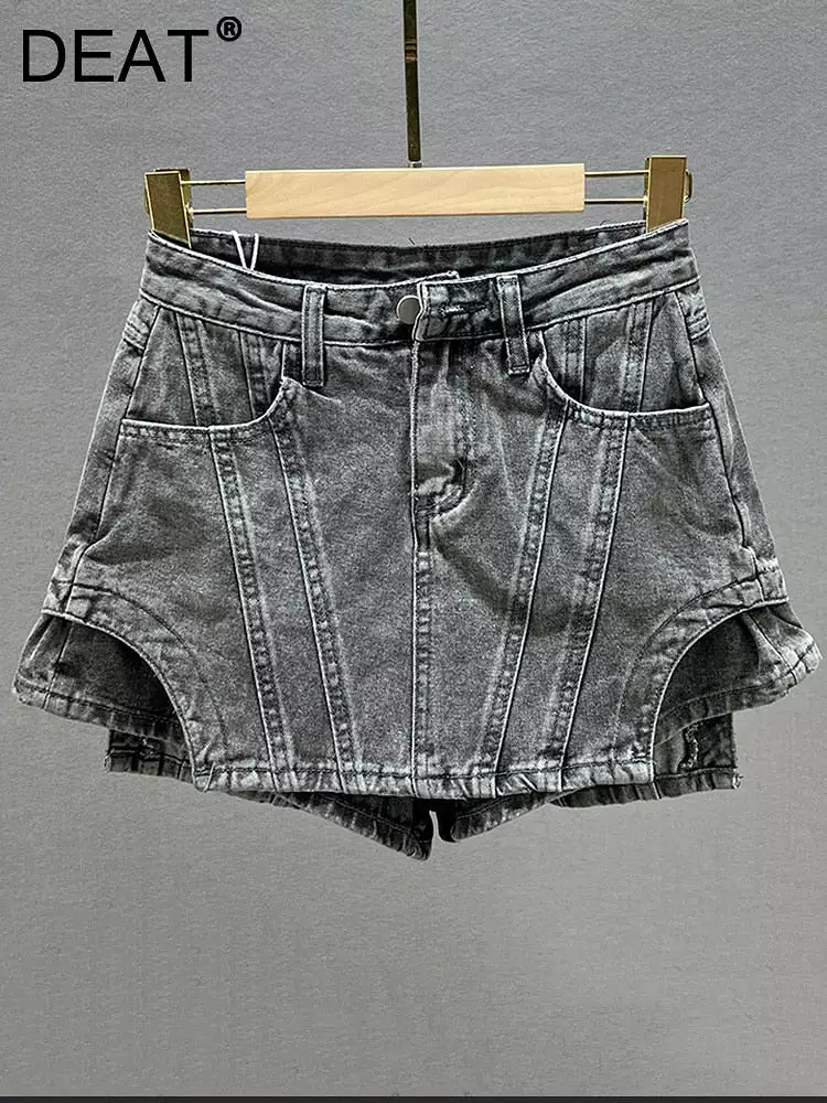 Women Shorts New High Waist Fashion Spring Summer Personality Street Asymmetrical Denim Shorts Skirt 2023  11C248