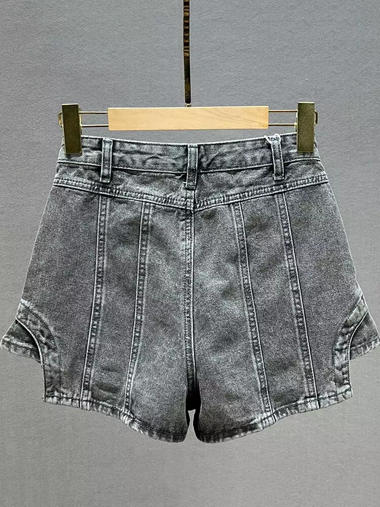 Women Shorts New High Waist Fashion Spring Summer Personality Street Asymmetrical Denim Shorts Skirt 2023  11C248