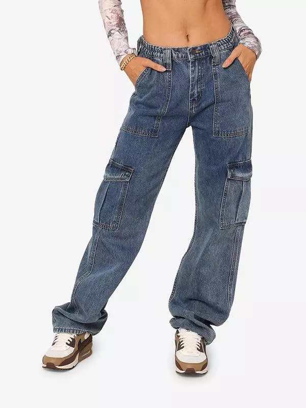 Women Wide Legs Cargo Jeans