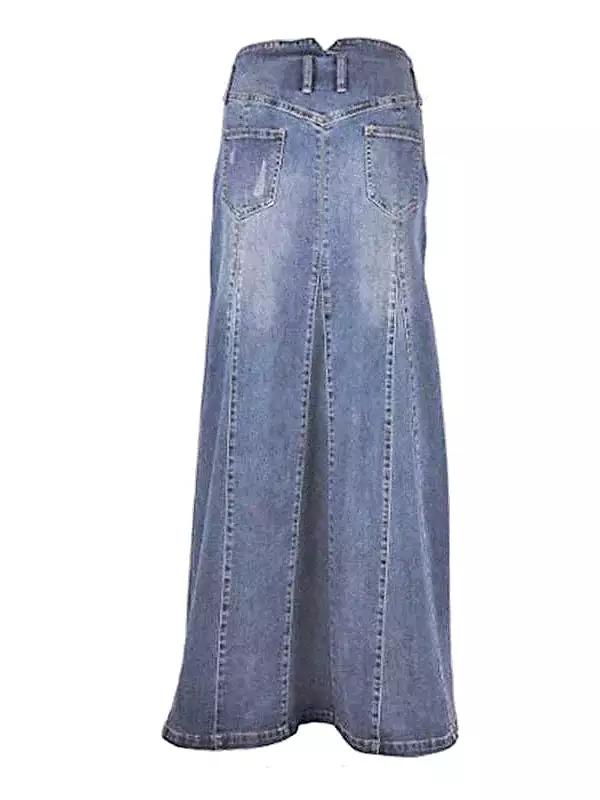 Women's Bohemian Floral Print Long Denim Maxi Skirt