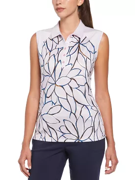 Womens Linear Floral Polo