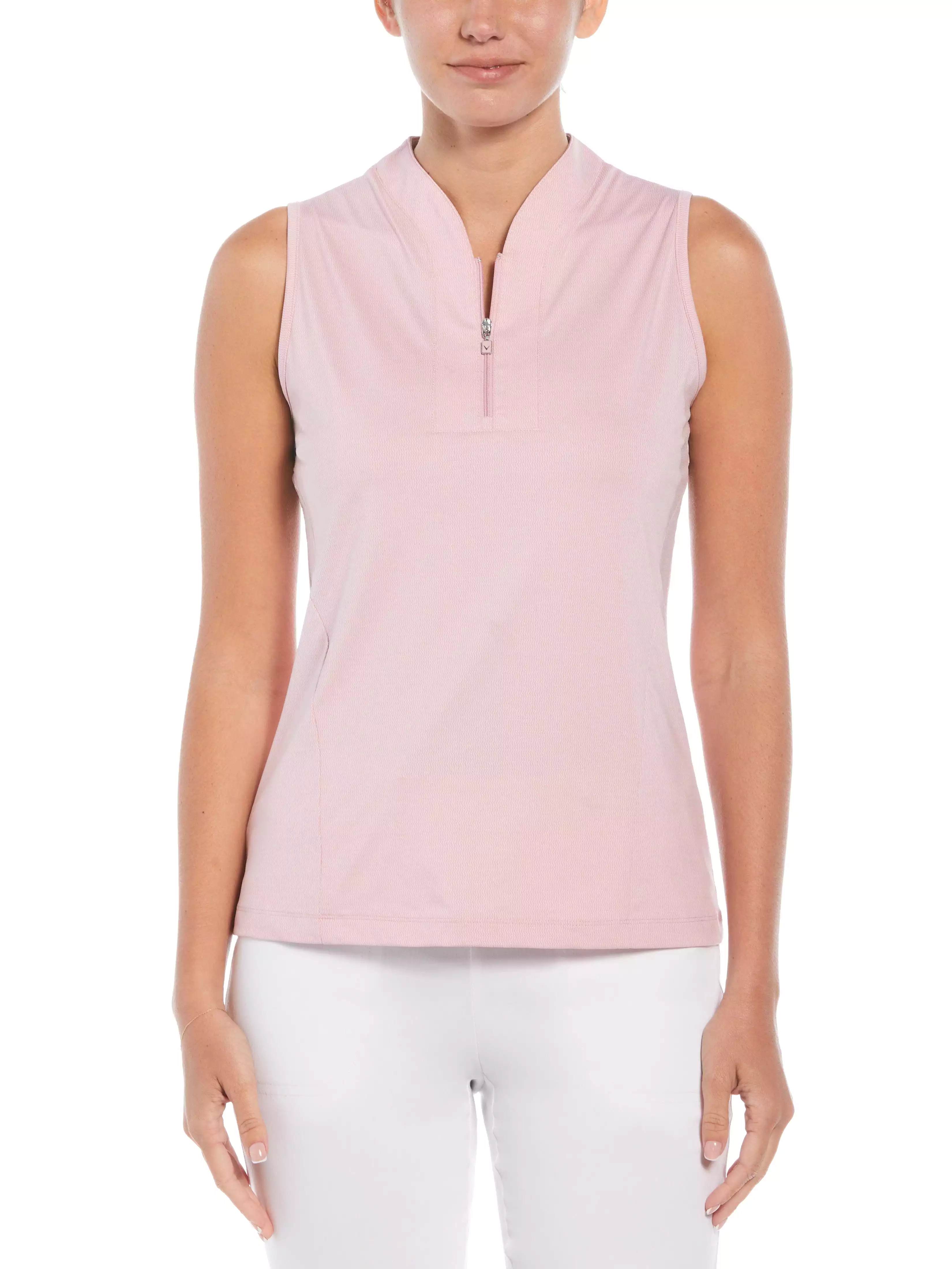 Womens Tonal Heather Quarter Zip Sleeveless Polo