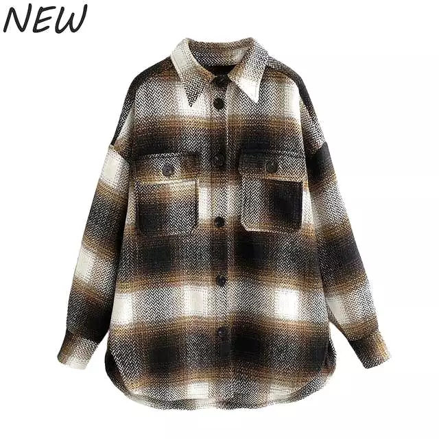 Women's Vintage Long Sleeve Lumber Jack Woollen Coat