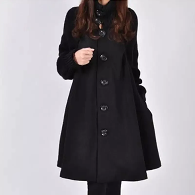 Woolen Coat Winter Cloak Knit Long-sleeved High O-neck Trench Coat Female Spring Autumn Women's Single-breasted Windbreaker B-27