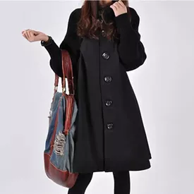 Woolen Coat Winter Cloak Knit Long-sleeved High O-neck Trench Coat Female Spring Autumn Women's Single-breasted Windbreaker B-27