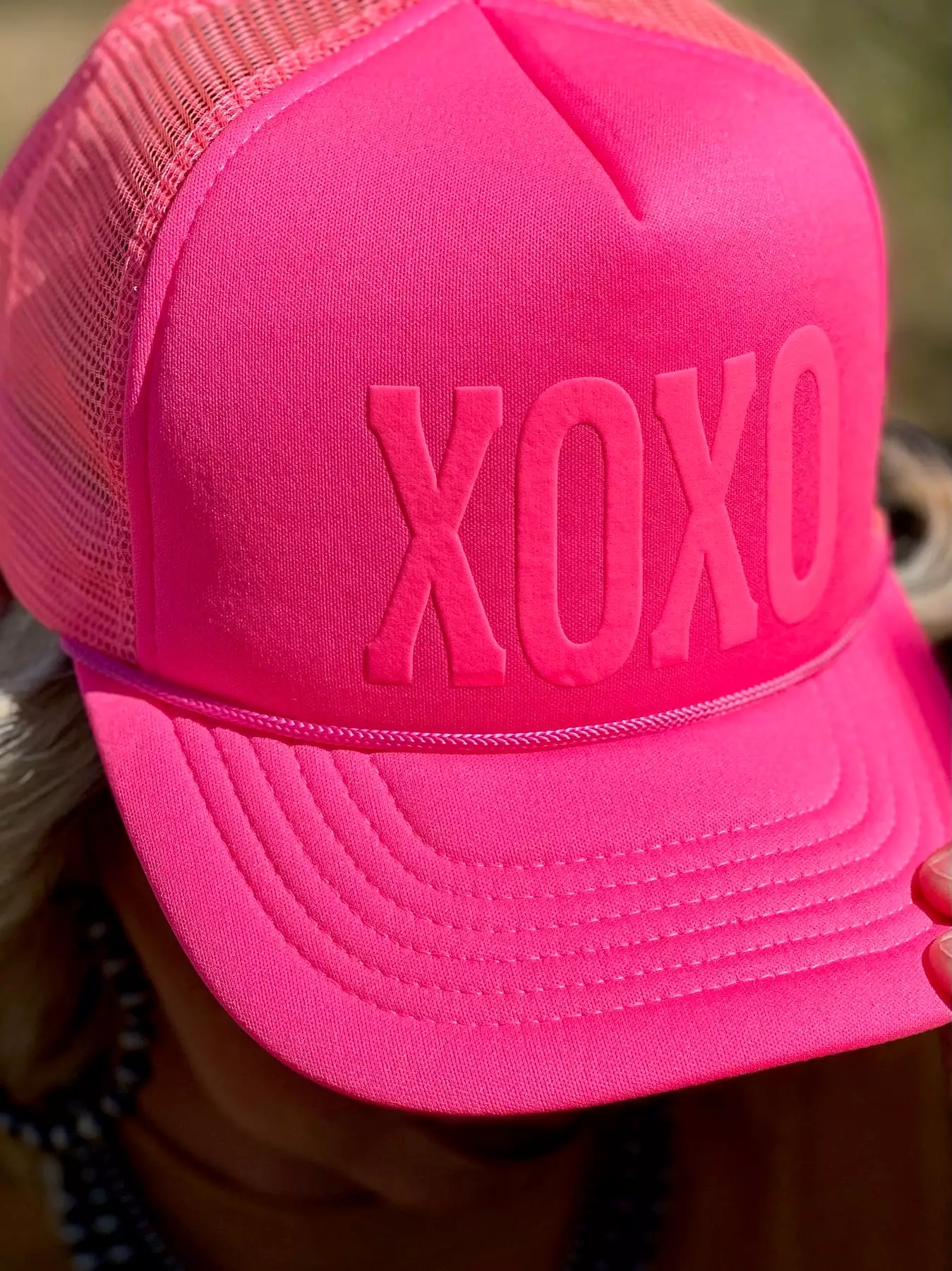 XOXO Puff Letter Pink Trucker Cap