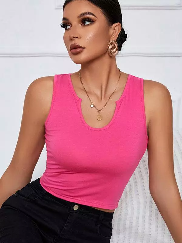 Y-Neckline Knit Tank Top